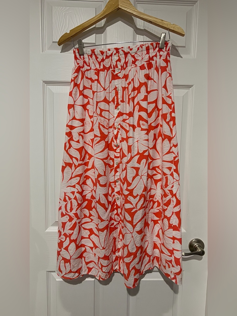 Sonoma Coral and White Floral Button-Front Maxi Skirt